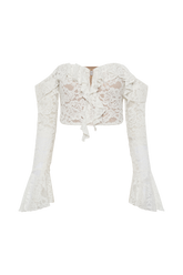 Artemis Lace Plisse Off Shoulder Top - Ivory